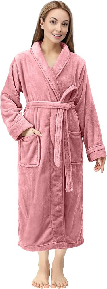 NY Threads Premium Women's Robe Plush Soft Long Bathrobe Warm Fleece Shawl Collar Spa Robe | Amazon (US)