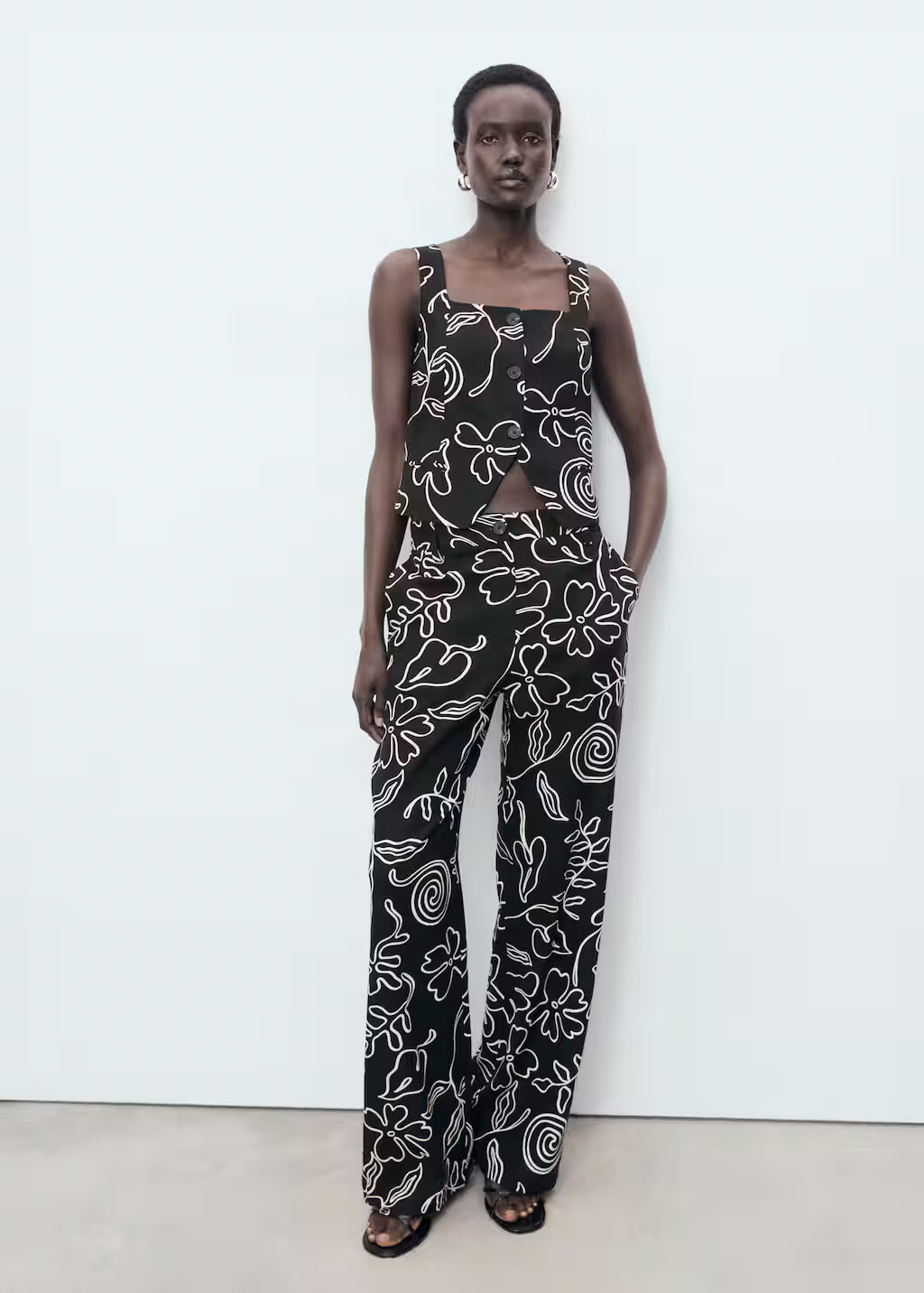 Floral-print linen suit vest black - Women - M - MANGO | Mango (US/MX/AU)