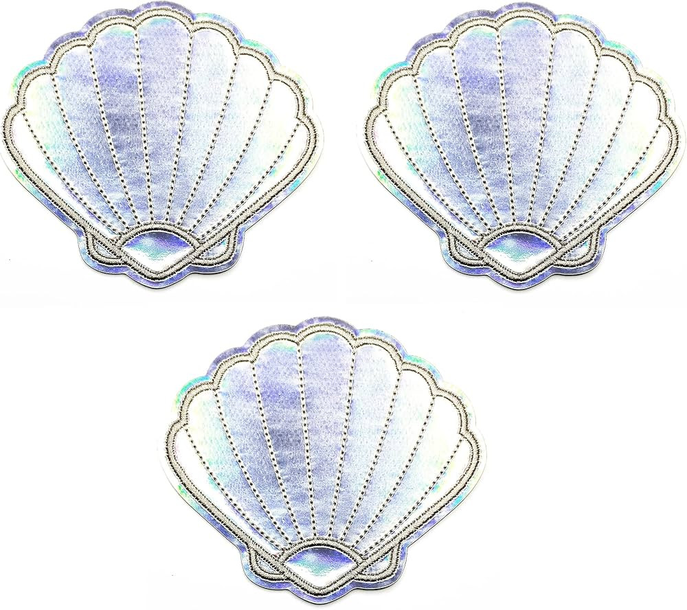 Umama Patch Set of 3 Seashell Mermaid Queen Princess Cartoon Embroidered Iron On Patch Silver She... | Amazon (US)