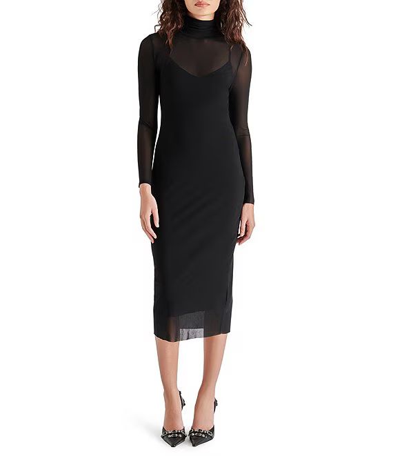 Vivienne Mesh Turtleneck Long Sleeve Bodycon Midi Dress | Dillard's