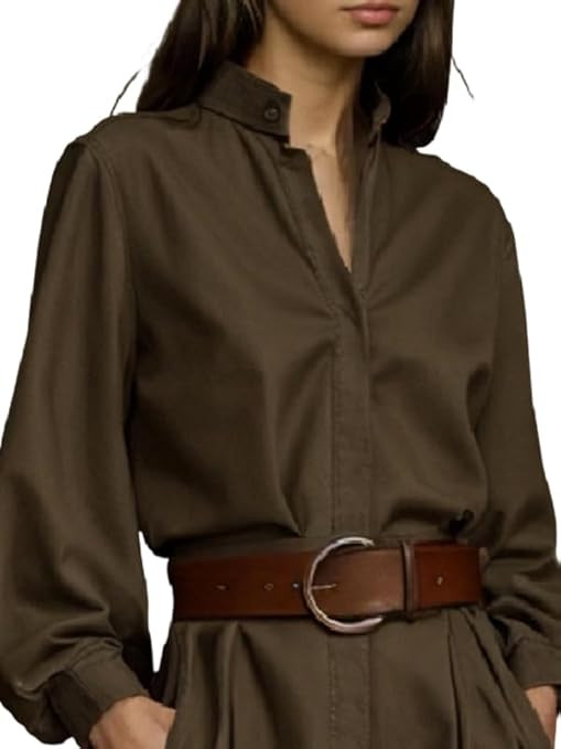 Women's Button Down Shirts Puff Long Sleeve Loose Blouses Tops Stand Collar Business Dressy Casua... | Amazon (US)