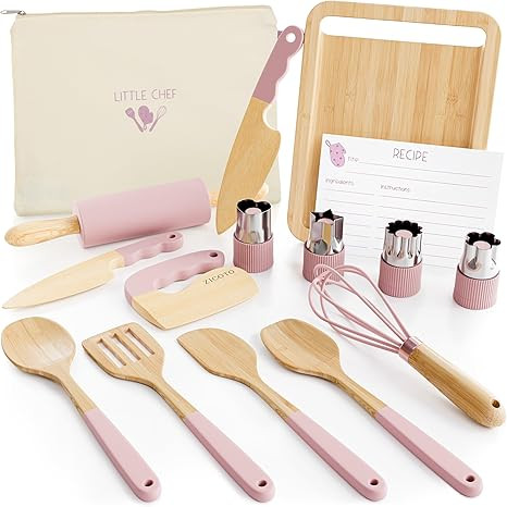 Wooden Cooking & Baking Set for Kids - Safe & Real Kitchen Tools Give Toddlers a Fun Cooking Expe... | Amazon (US)