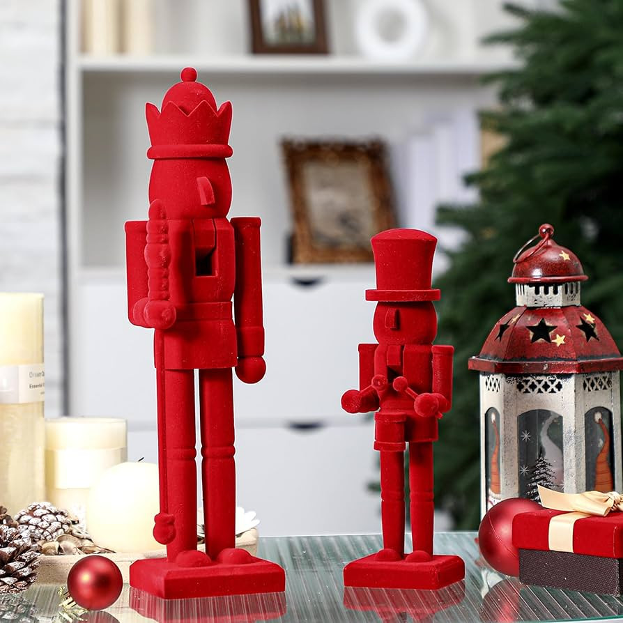 Quzzil 2 Pcs Flocked Christmas Nutcracker Ornaments Velvet Wooden Christmas Figure Decoration 10'... | Amazon (CA)