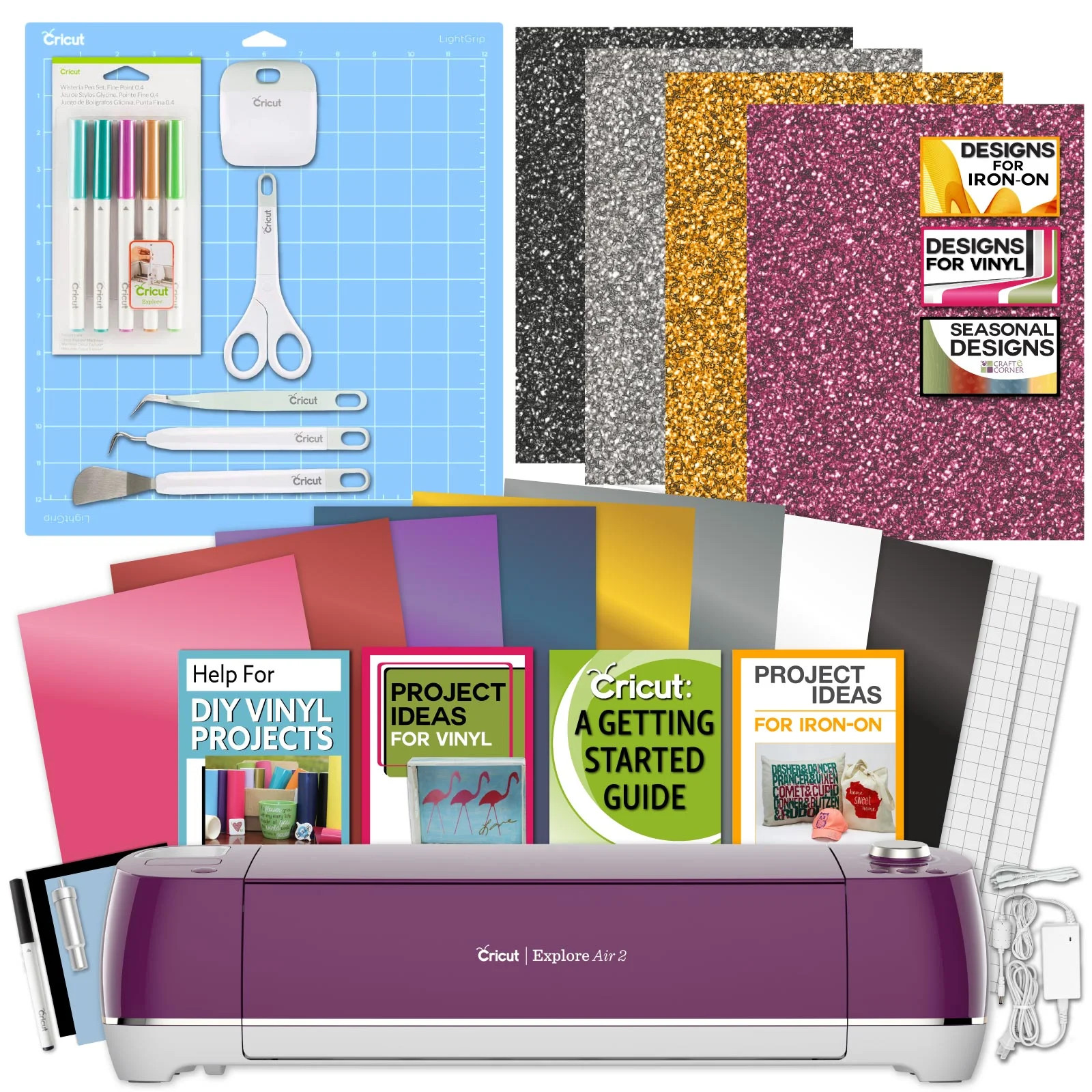 Cricut Explore Air 2 Machine Bundle with Iron On, Vinyl, Tool Kit, Pens - Boysenberry - Walmart.c... | Walmart (US)