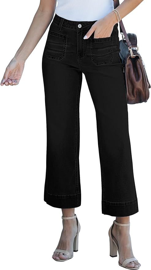 luvamia Wide Leg Jeans for Women Trendy High Waisted Flare Jeans Cropped Denim Pants Stretchy Bag... | Amazon (US)