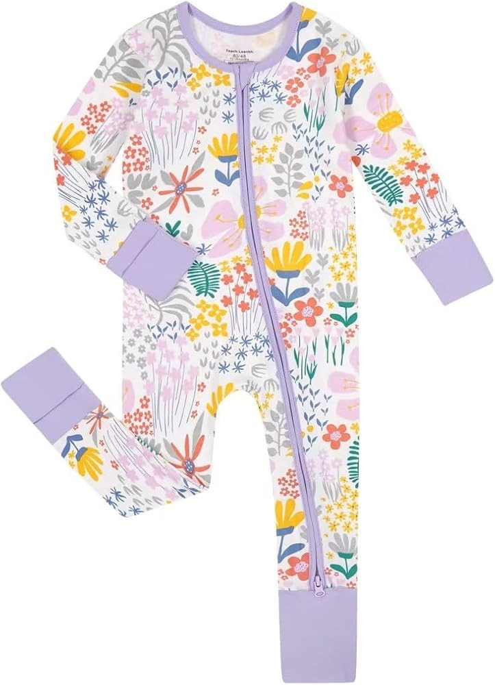 Teach Leanbh Unisex Baby Cotton Pajamas with Mittens and Feet Cuffs 2 Way Zipper Long Sleeve Romp... | Amazon (US)