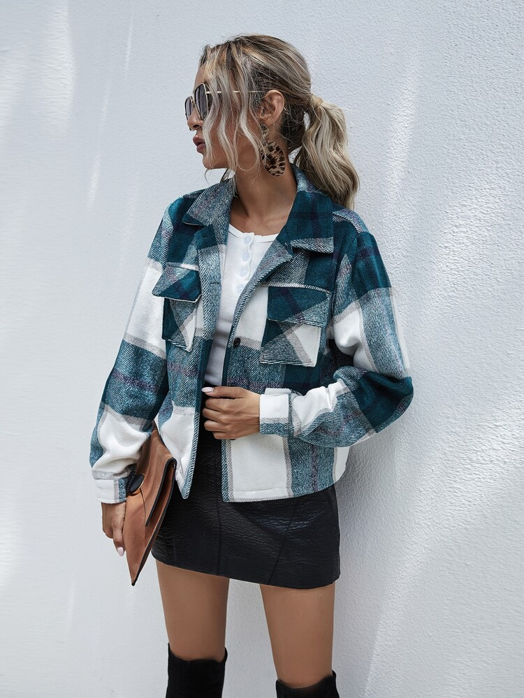 Plaid Flap Pocket Shacket | SHEIN