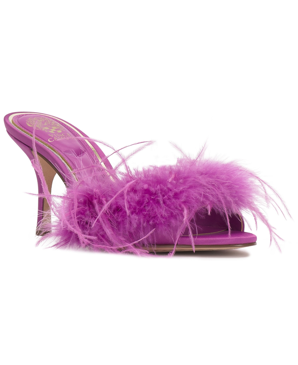 Vince Camuto Women's Paelly High-Heel Feathered Dress Mules - Orchid Blossom Satin | Macy's