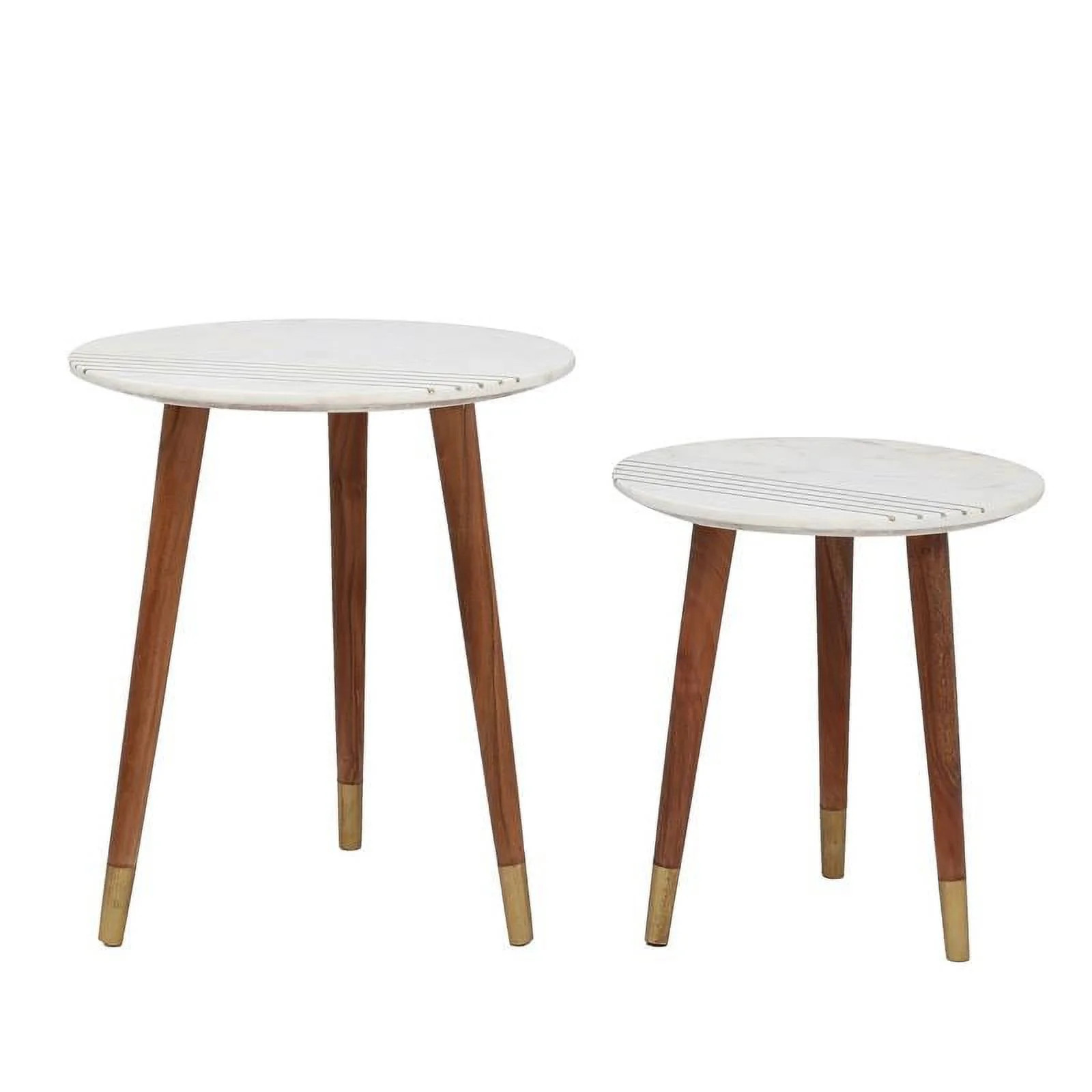 Steve Silver Terrace White Marble and Solid Acacia Round Nesting Tables | Walmart (US)
