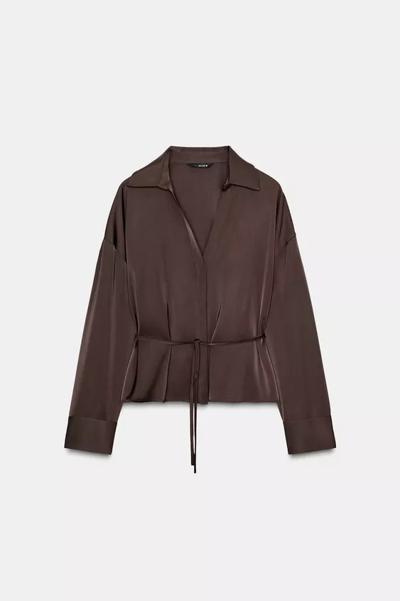 SATIN BLOUSE WITH BELT | Zara UK