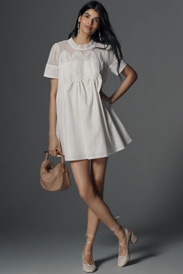 En Elly Lace Short-Sleeve Mini Babydoll Dress | Anthropologie (US)