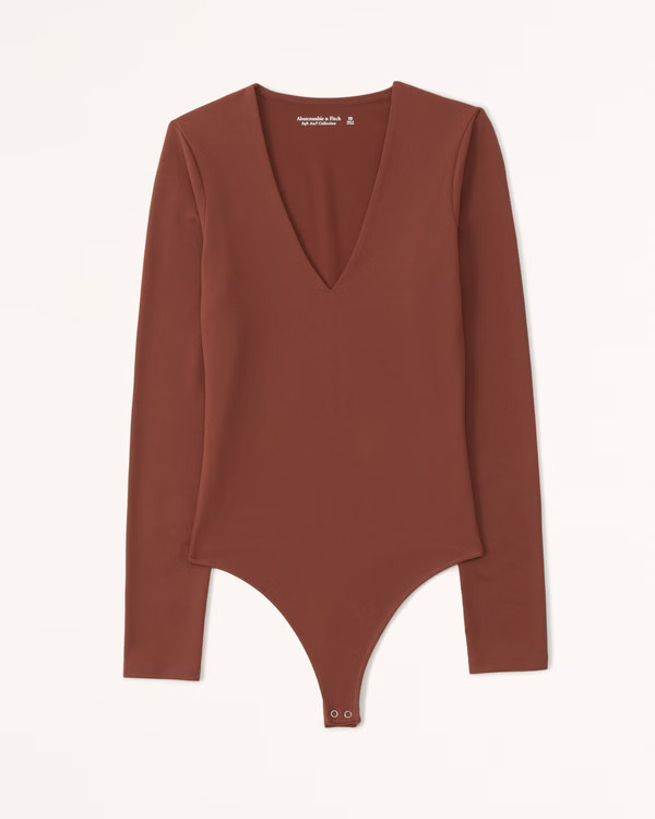 Women's Long-Sleeve Seamless Fabric V-Neck Bodysuit | Women's 30% Off Select Styles | Abercrombie... | Abercrombie & Fitch (US)