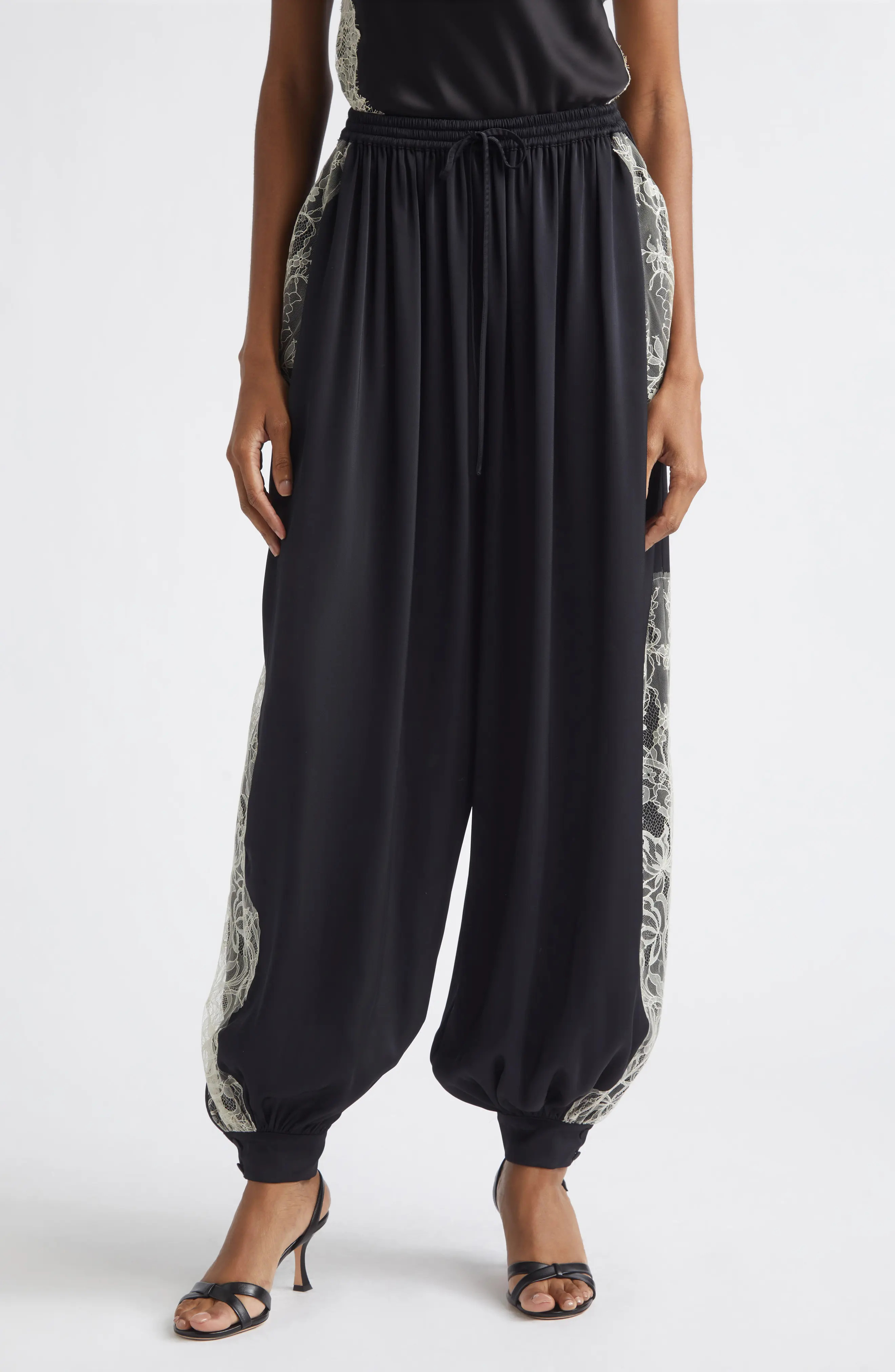 Cinq \u00e0 Sept Esme Lace Detail Satin Balloon Pants (Women) | Nordstrom | Nordstrom