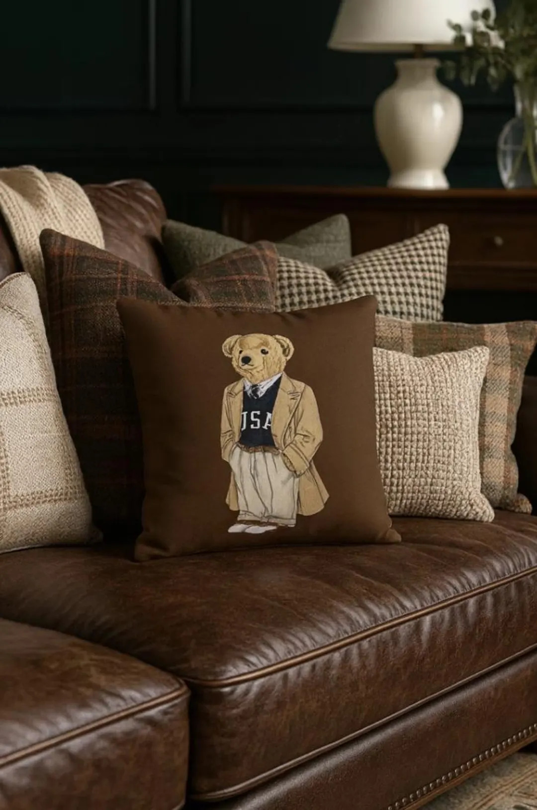Vintage Polo Bear Art Pillowcase, Cozy Home Decor, Cute Gift for Teddy Bear Lovers, Stylish Accen... | Etsy (US)