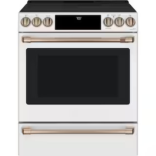 Cafe 30 in. 5.7 cu. ft. Smart Slide-In Electric Range in Matte White with True Convection, Air Fr... | The Home Depot