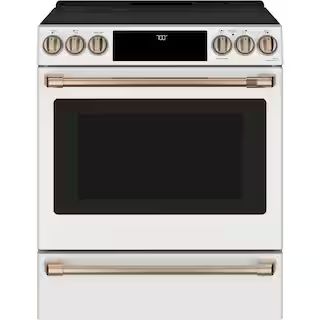 Cafe 30 in. 5.7 cu. ft. Smart Slide-In Electric Range w/Self-Cleaning Convection Oven in Matte Wh... | The Home Depot