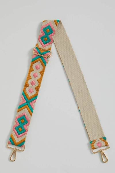Mustard/Pink/Turquoise Embroidered Bag Strap | Social Threads