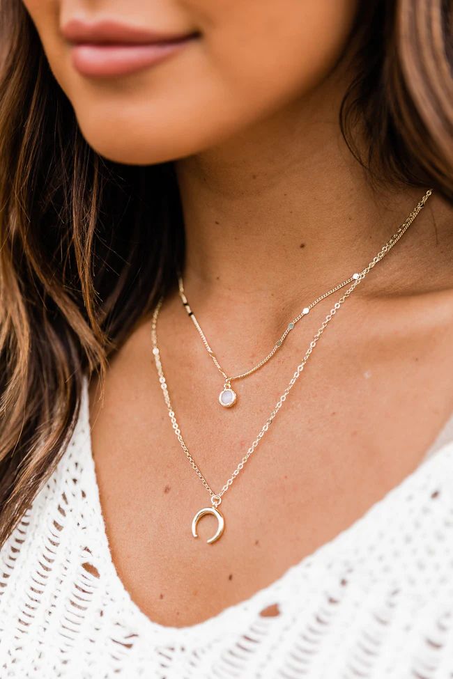 Cheers To Forever Layered Half Moon Gold Necklace | The Pink Lily Boutique