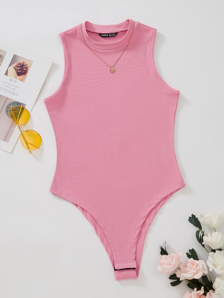 Solid Rib Knit Tank Bodysuit | SHEIN