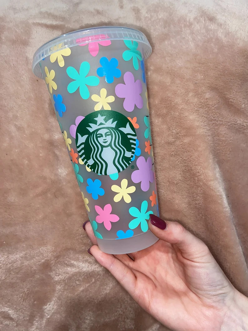 Flower Power Starbucks Cold Cup/Reusable Cold Cup with Lid & Straw/ Flowers/ Easter/ Spring Tumbl... | Etsy (US)