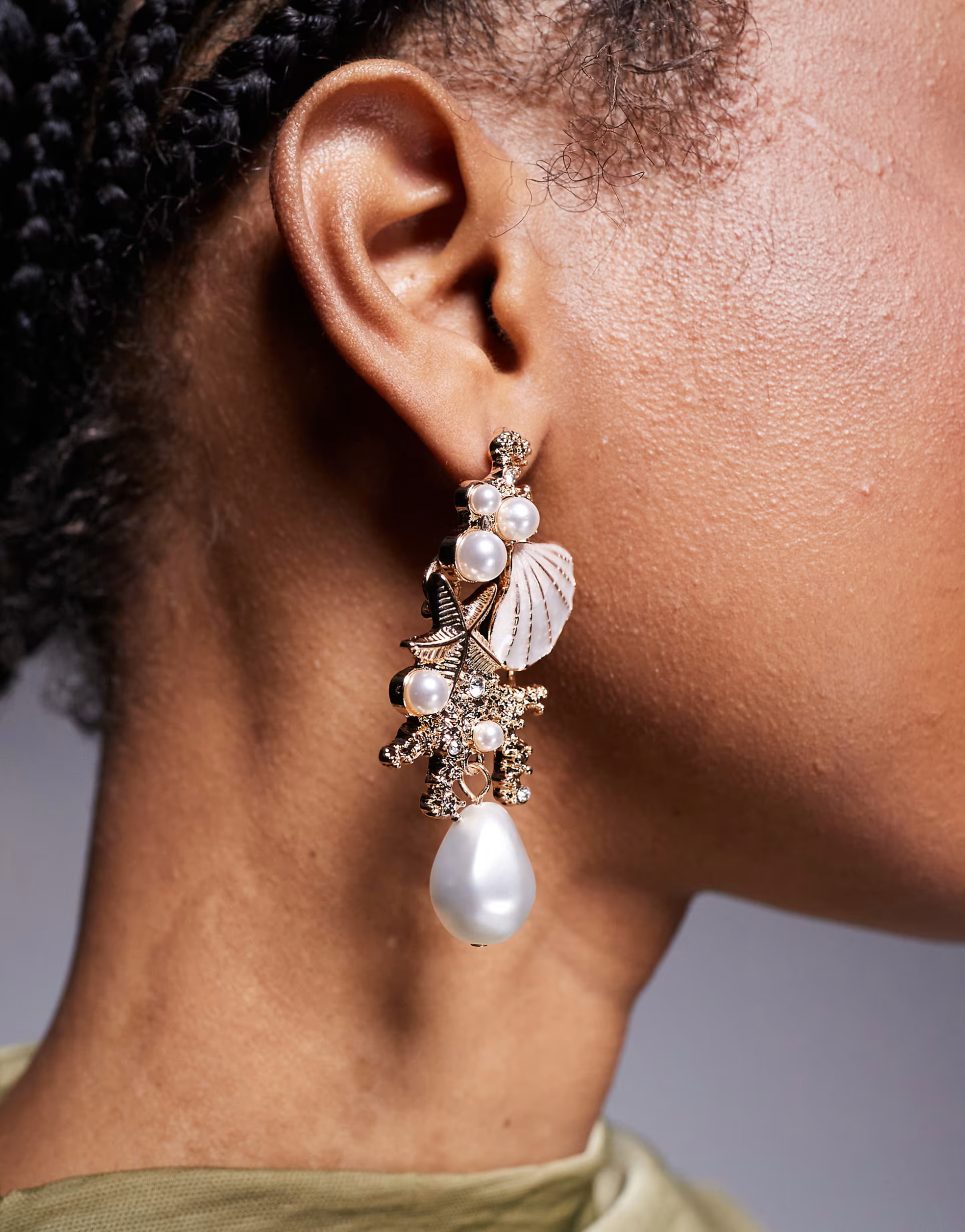 ALDO corallia statement pearl and shell stud earrings in gold | ASOS (Global)