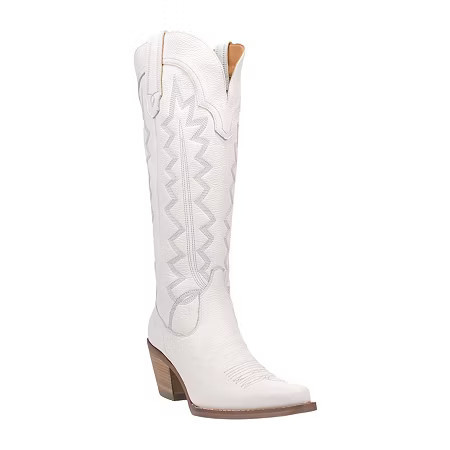 Dingo Women's High Cotton Leather Stacked Heel Cowboy Boots, 8 Medium, White | JCPenney