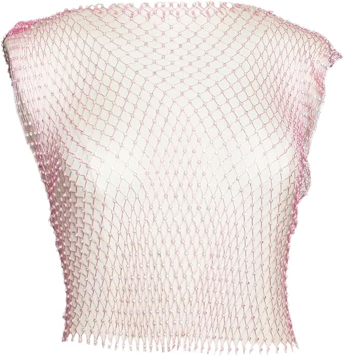 Mesh Crop Top Fishnet Sleeveless Cloth Top Rhinestone Body Chain Tank Top | Amazon (US)