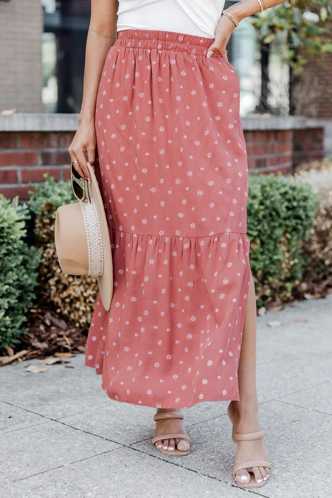 A Beautiful Day Rust Printed Maxi Skirt | Pink Lily