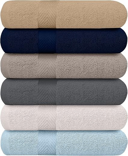 6-Pack Bath Towels - Lightweight - Extra Absorbent - 100% Cotton - Shower towels (Multi, 27 inche... | Amazon (US)
