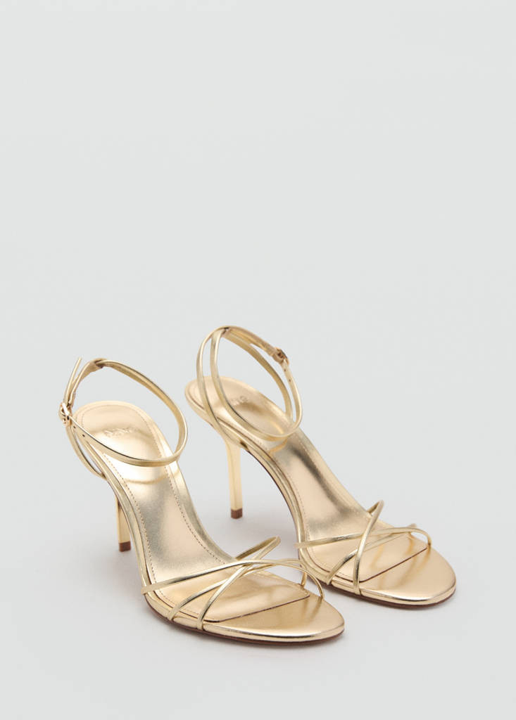 Crossed strap heeled sandal gold - Woman - 9½ - MANGO | Mango (US/MX/AU)