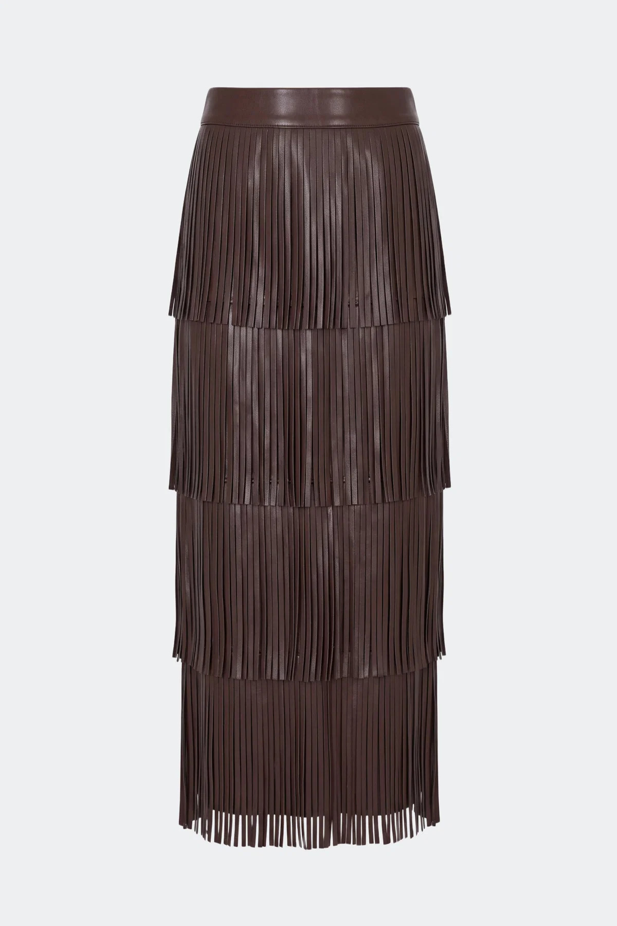 Za Za Vegan Leather Fringe Skirt In Dark Choco Brown | Simon Miller