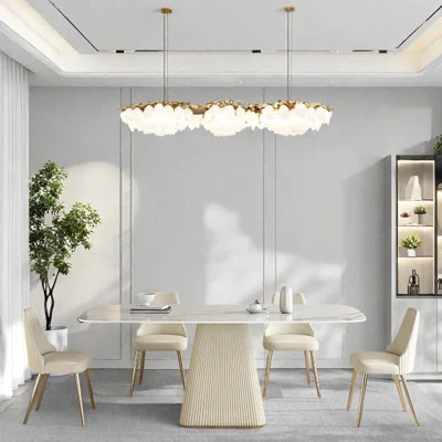 Light luxury light rock slab dining table set | Wayfair North America