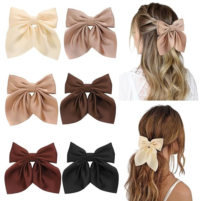 6Pcs Hair Bows for Women, Bow Hair Clips, Silky Satin Hair Bows for Girls, Neutral Colors Hair Ri... | Amazon (US)