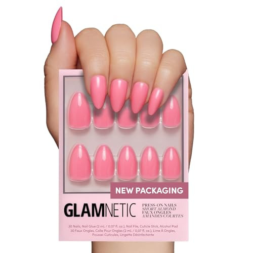 Glamnetic Press On Nails - Flamingo Pink | Opaque Classic Pink Short Almond Fake Nails, Reusable | 15 Sizes - 30 Nail Kit | Amazon (US)