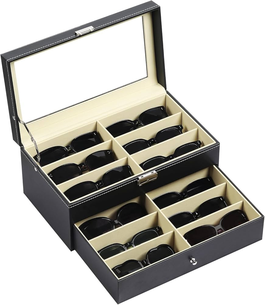 AUTOARK Leather 12 Piece Eyeglasses Storage and Sunglass Glasses Display Drawer Lockable Case Org... | Amazon (US)
