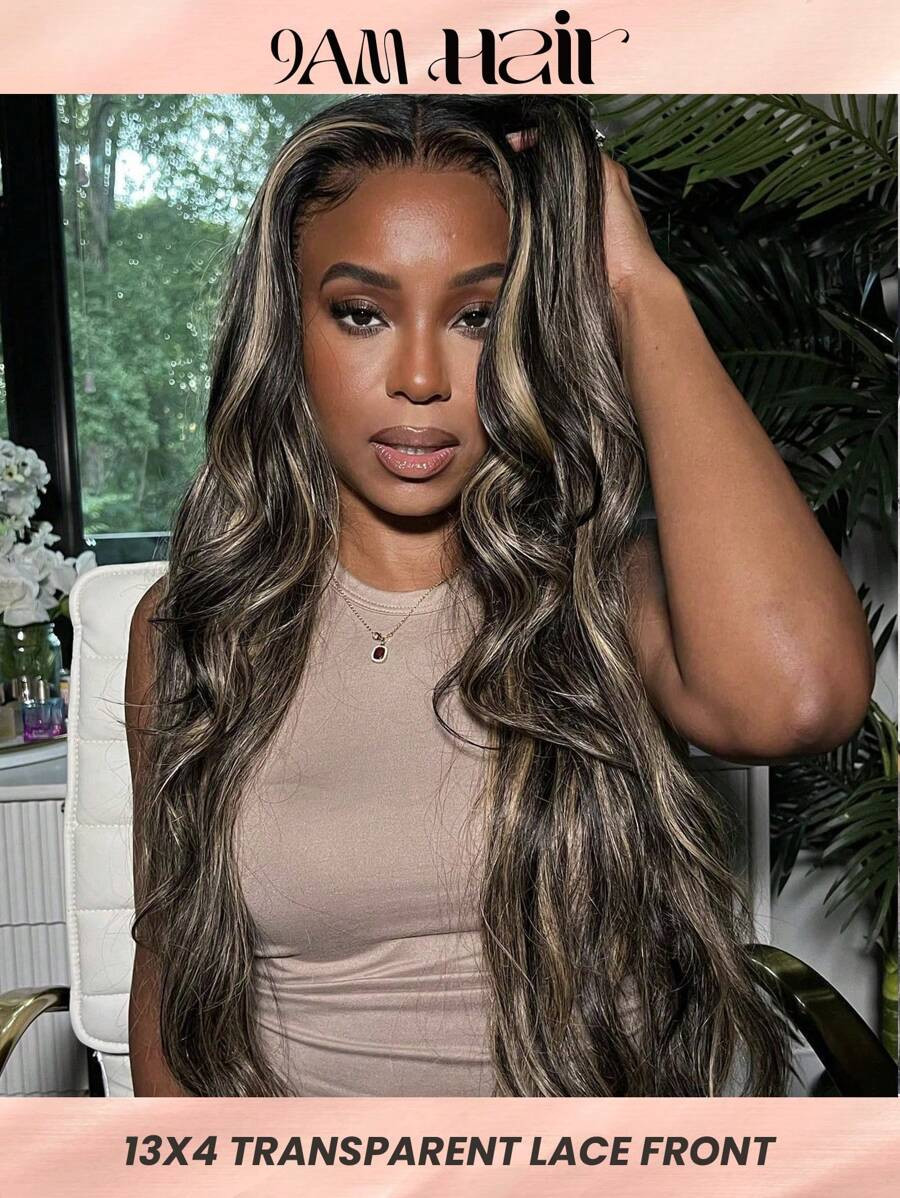 Highlight 1B/27 Body Wave 13x4 180% Lace Frontal Wigs Pre Plucked Baby Hair Human Hair For Women | SHEIN