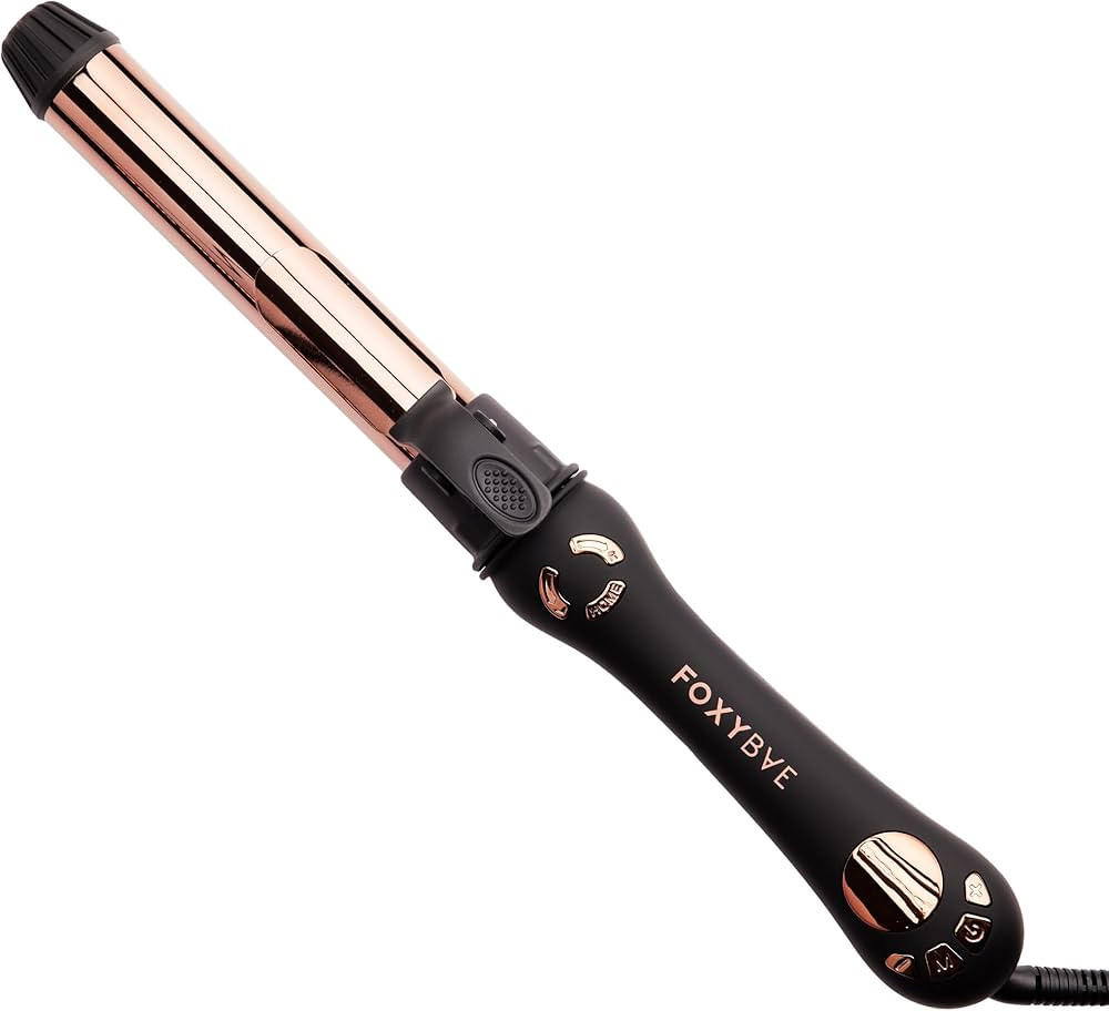 FoxyBae Automatic Curling Iron - Professional Auto Rotating Hair Curler Wand for Long Hair w/Temp Control - 1.25” Titanium Hot Hair Styling Tools for Silky Curls - Self Hair Curlers [Black Rose-Gold] | Amazon (US)
