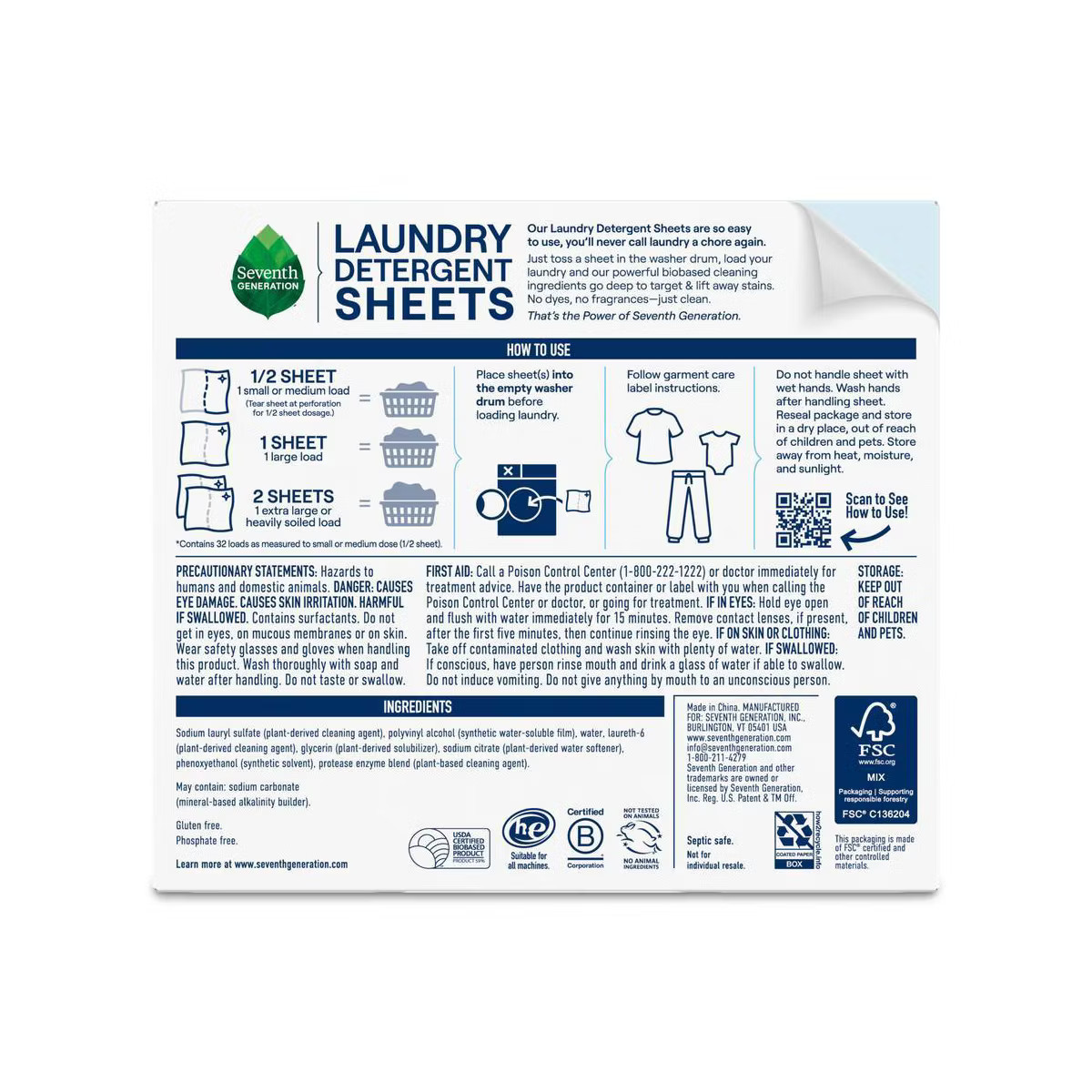 Seventh Generation Laundry Detergent Sheets - Free & Clear - 32ct | Target