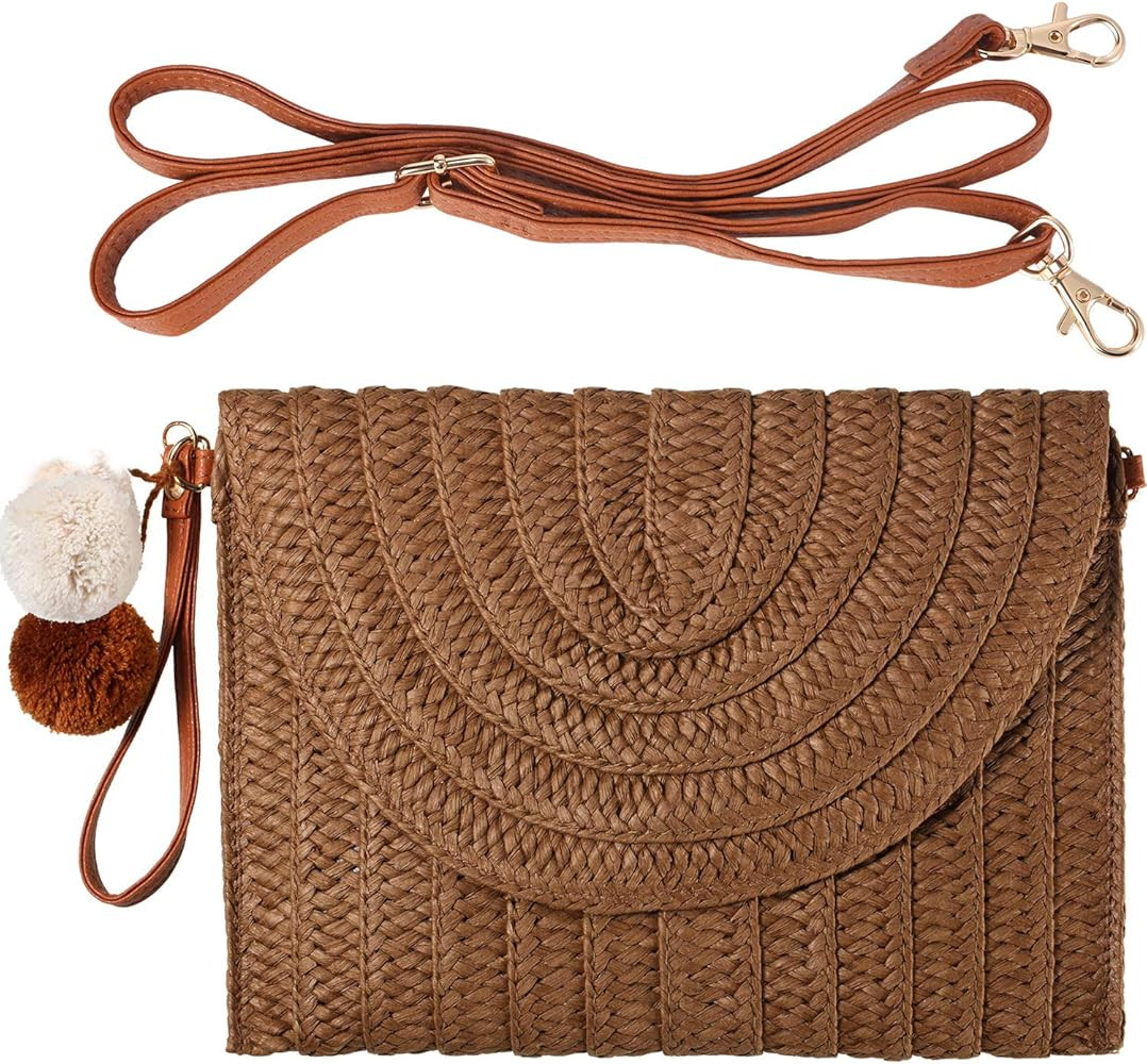Straw Shoulder Bag Straw Clutch Straw Crossbody Bag Casual Beach Straw Handmade Bag for Women Envelo | Amazon (US)