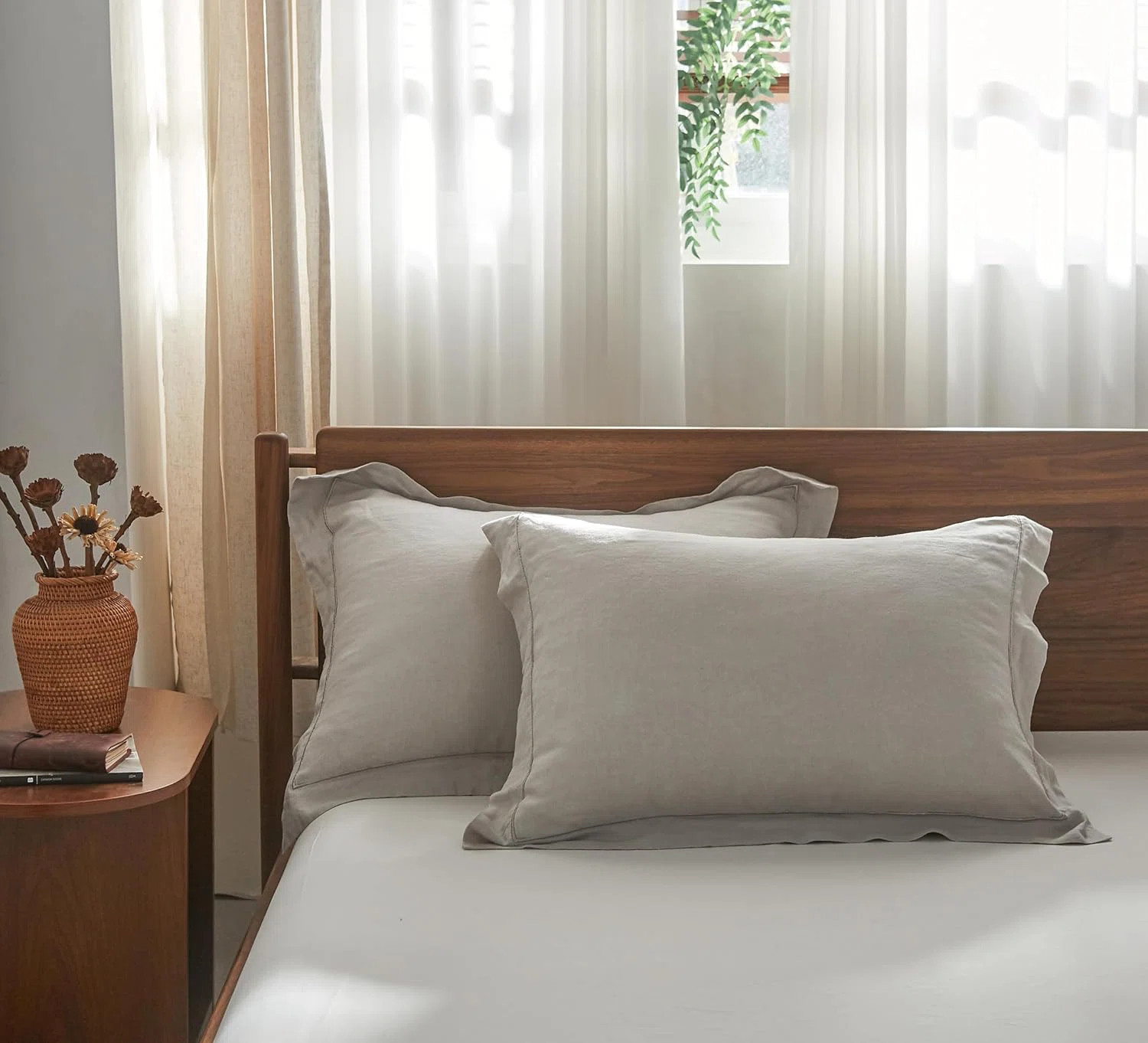 100% French Linen Pillowcase Set Of 2, Pure Flax Pillow Covers With Embroidered | Wayfair North America