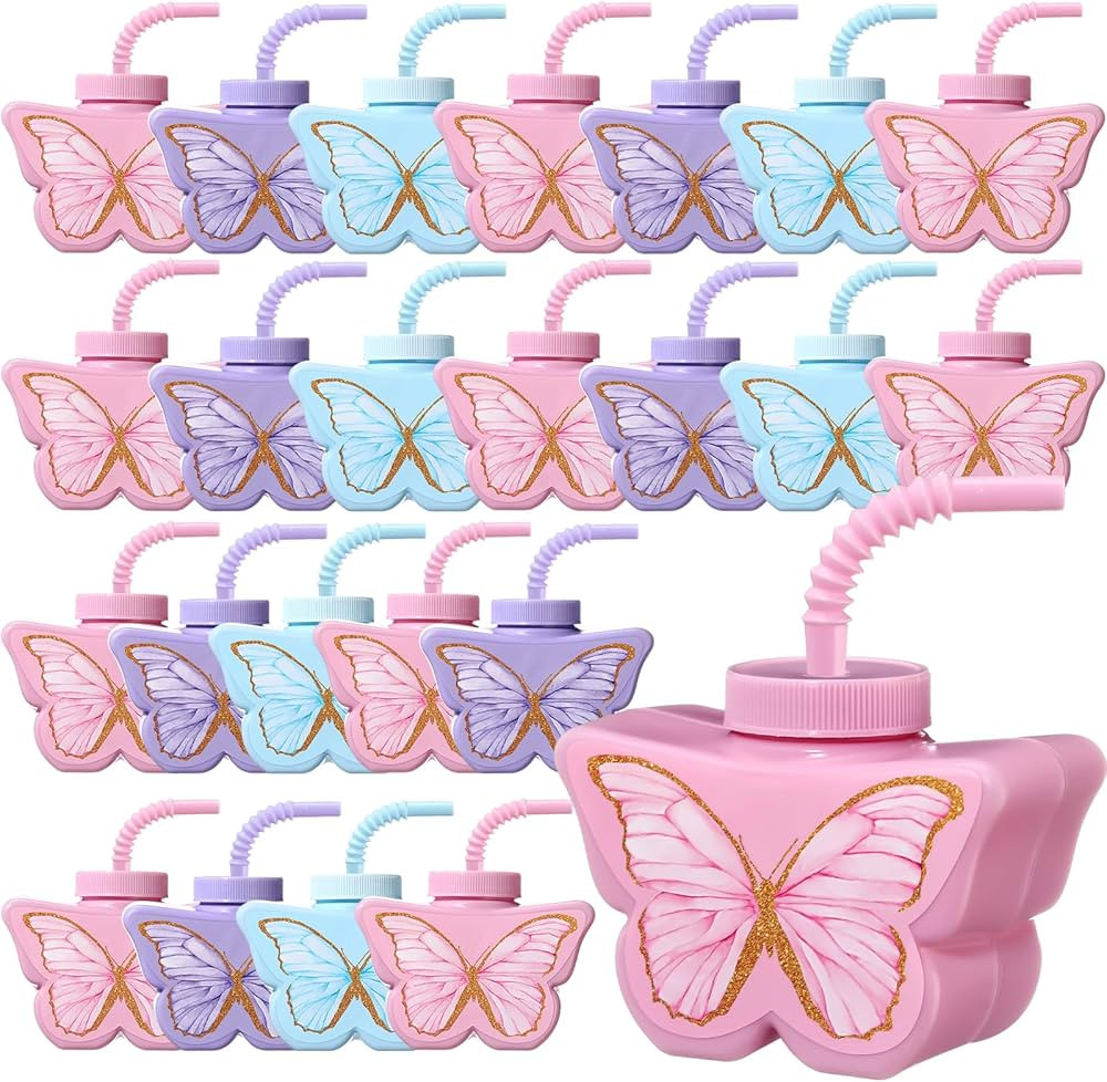 Mifoci Butterfly Birthday Party Favor Cups, 10 oz Plastic Butterfly Themed Drinking Cups Pink and... | Amazon (US)