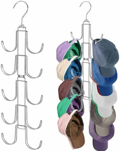 Hat Organizer for Closet, Collapsible Caps Rack with 10 Rotatable Large Hooks, Holds Up to 40 Bas... | Amazon (US)