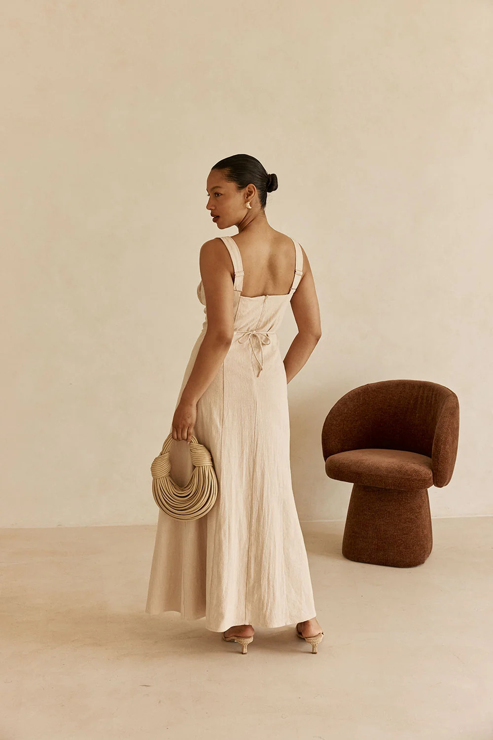 Beige Milkmaid A-Line Maxi Arlette Dress | Sabo Skirt US