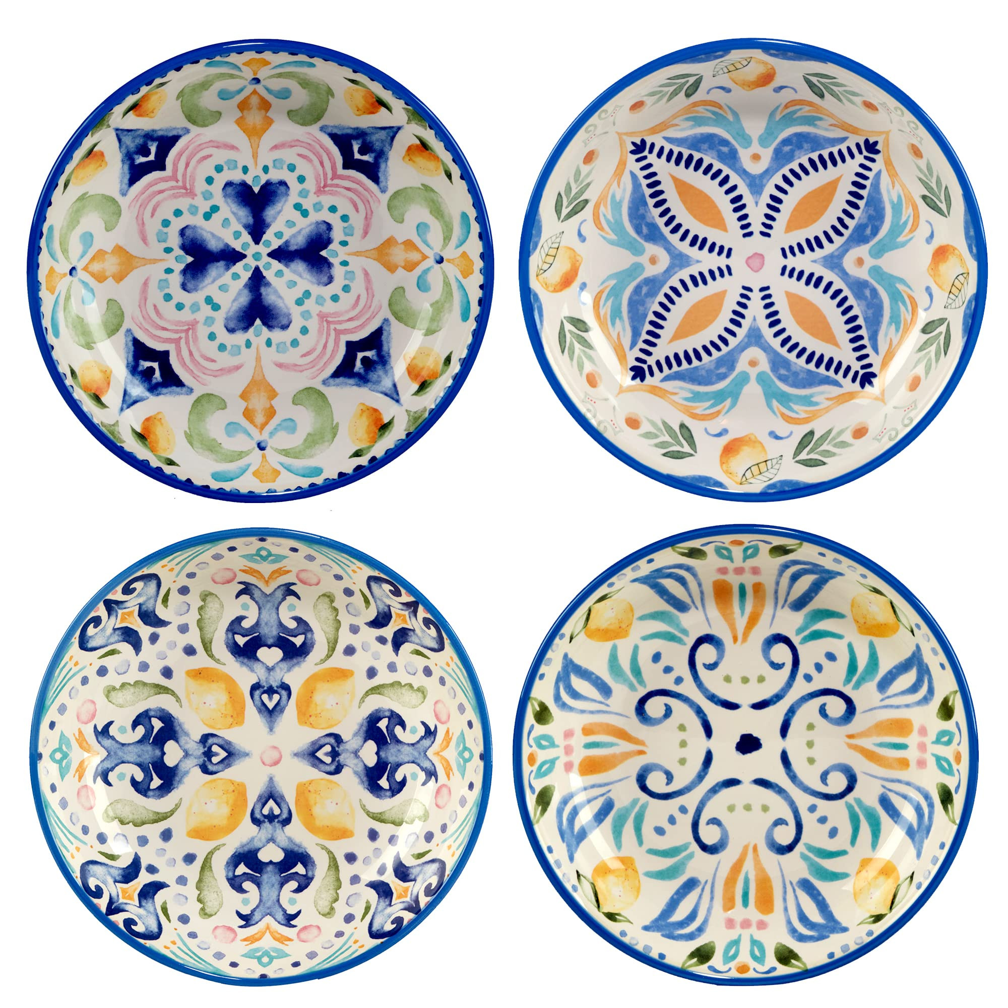 Certified International Lemonade 38 oz. Soup/Pasta Bowls, Set of 4 Assorted Designs, Multicolor | Amazon (US)