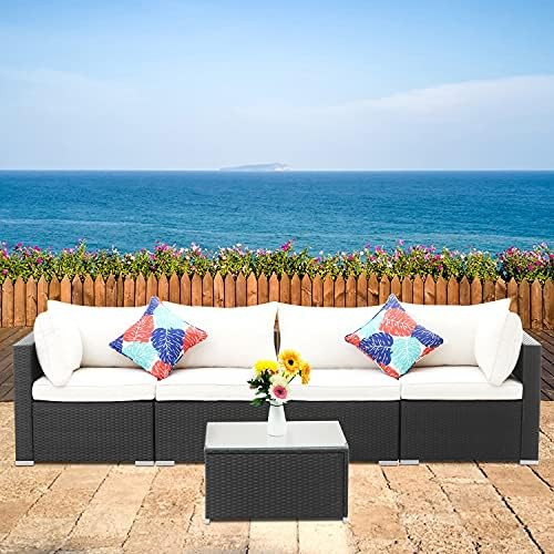 GDY 5 Pieces Outdoor Patio Furniture Sets, PE Rattan Wicker Sectional Sofa Sets with Coffee Table... | Amazon (US)