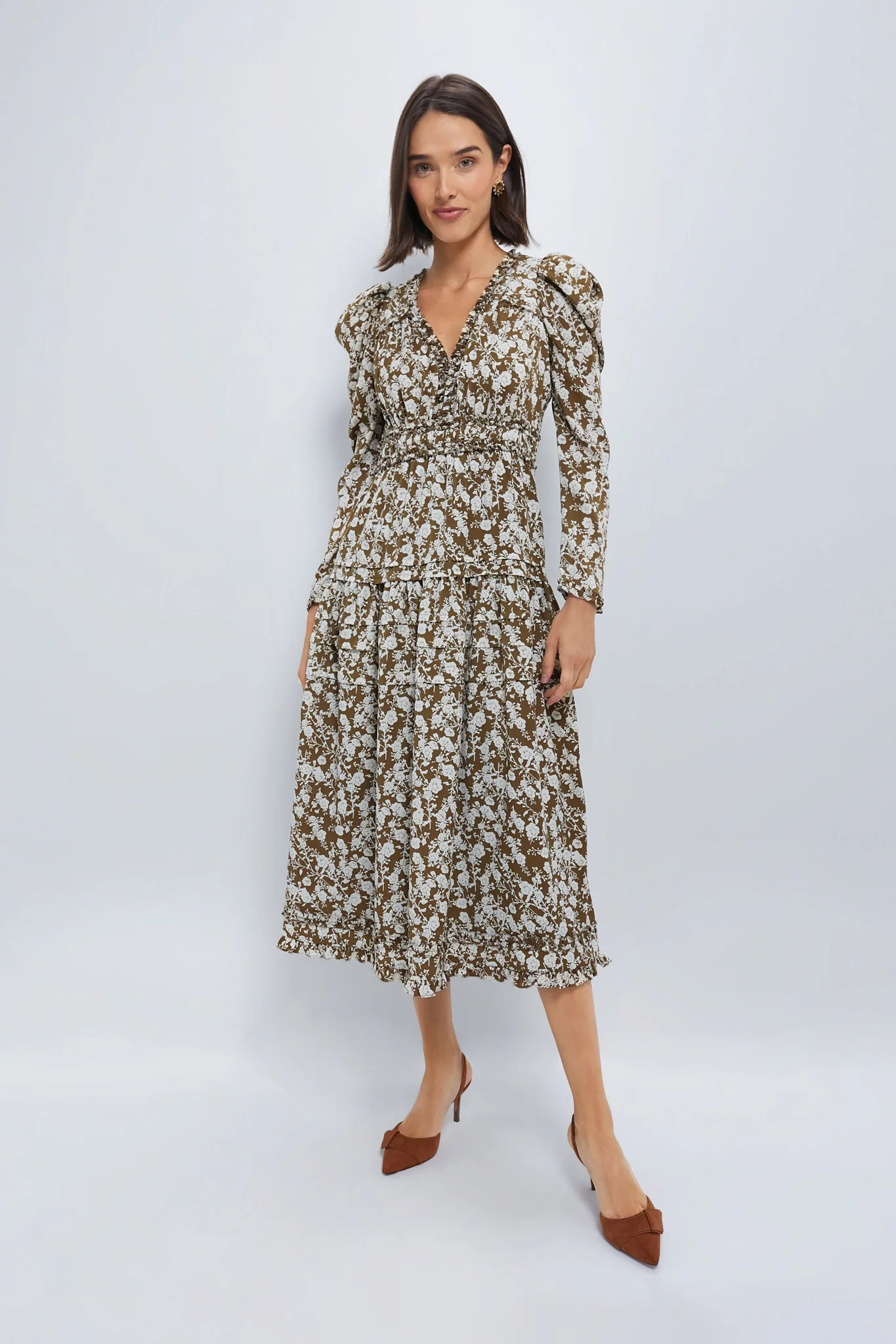 Olive Floral Renee Ruffle Midi Dress | Tuckernuck (US)
