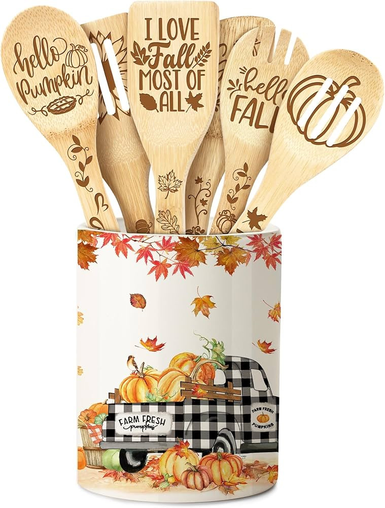 pinata Fall Kitchen Decor, Kitchen Utensil Holder for Countertop, Truck Pumpkin Kitchen Cooking U... | Amazon (US)