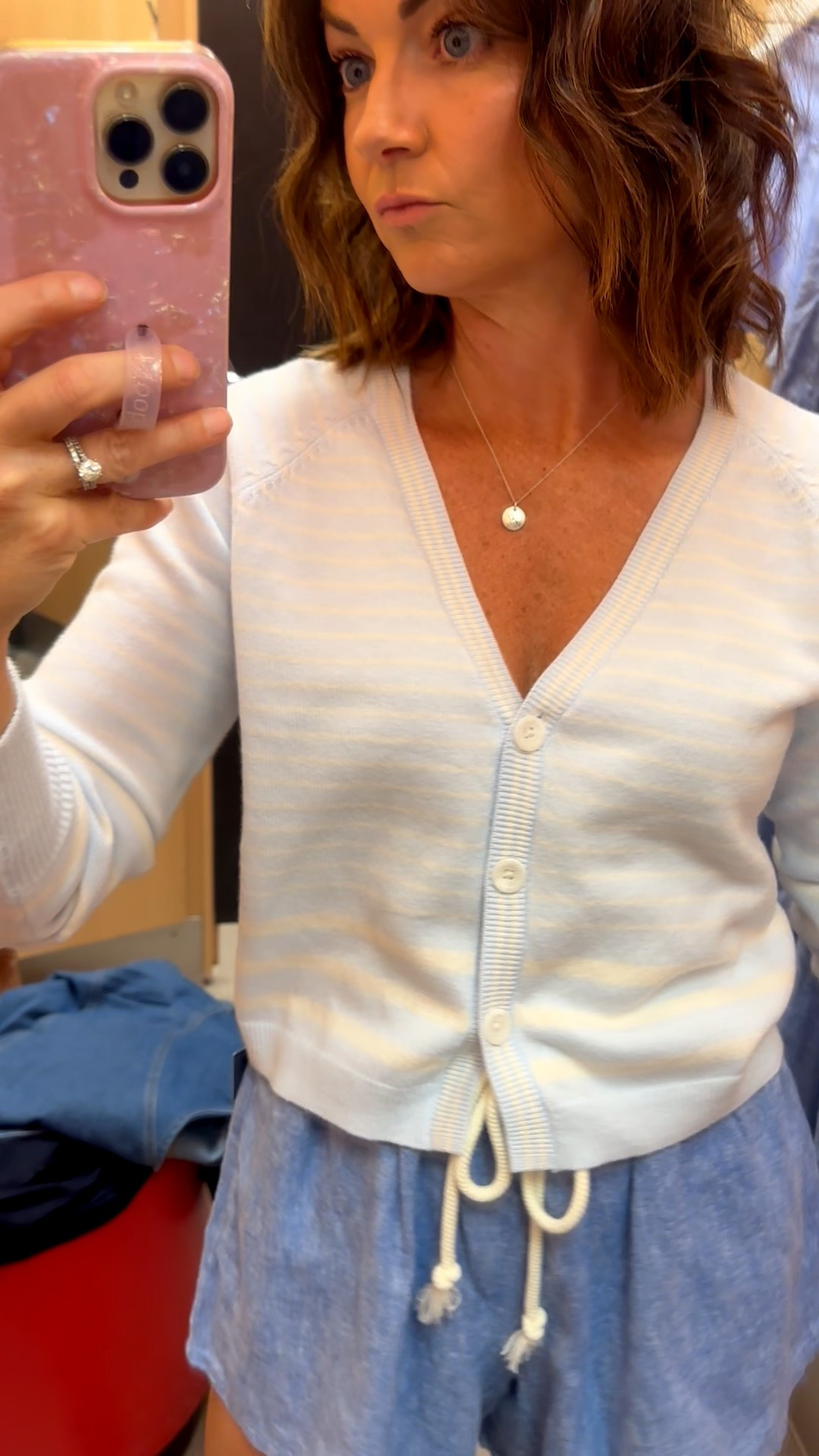 Women's Long Sleeve V-Neck Cardigan - A New Day™ Blue Striped 