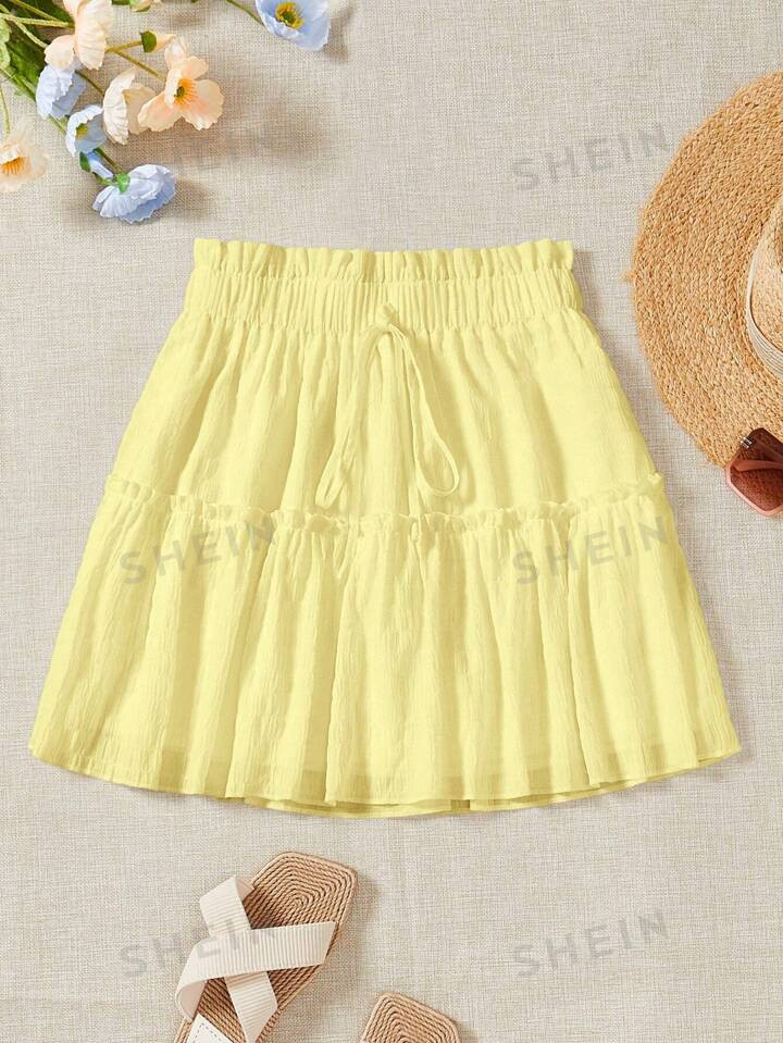 SHEIN WYWH Casual Summer Skirt With Tie, Ruffle Trim And Decorative Details | SHEIN