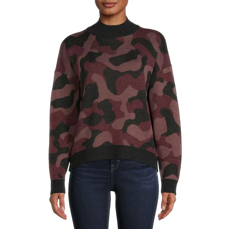 Time and Tru Women's Camo Mock Neck Sweater | Walmart (US)